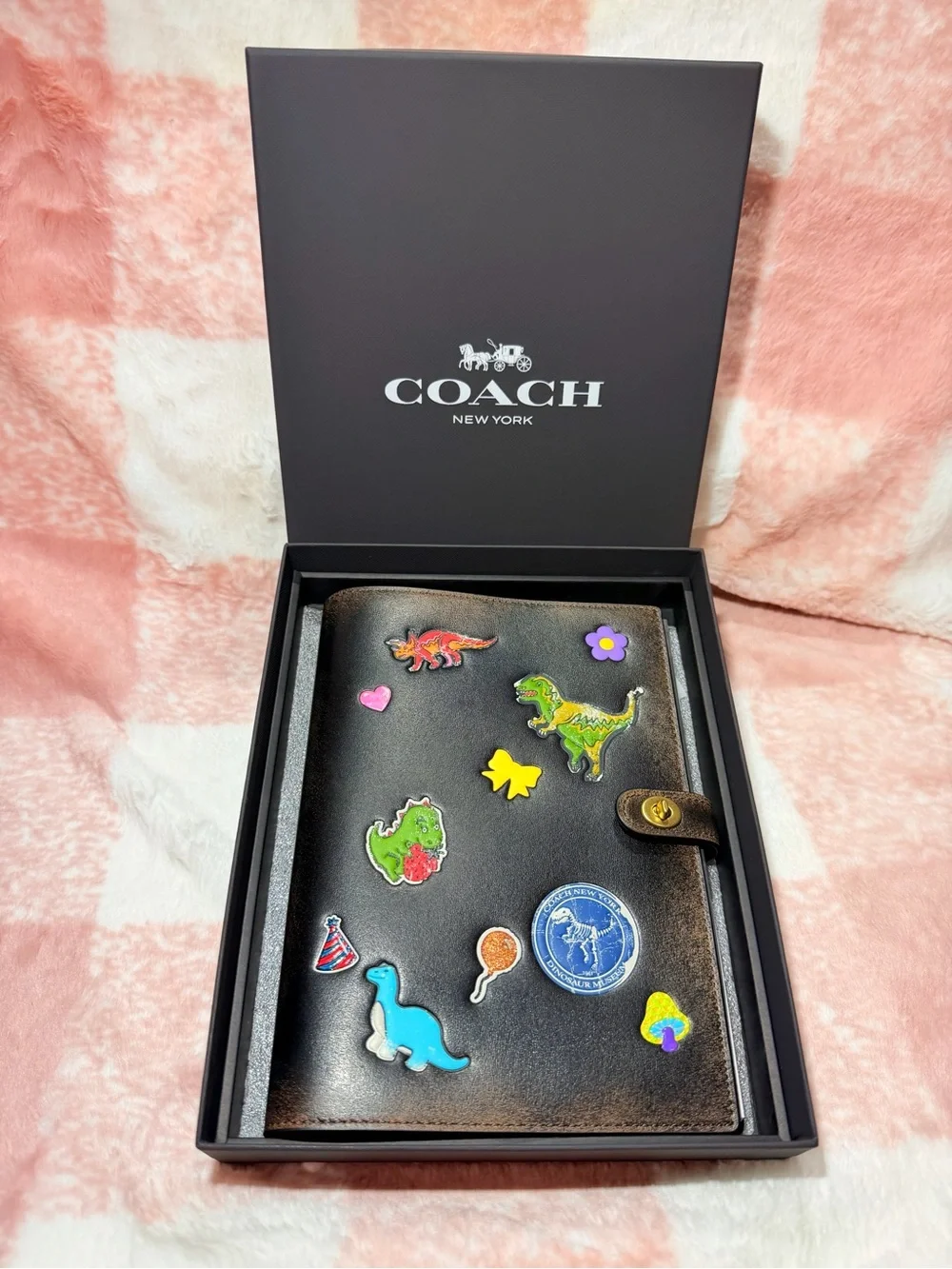 Coach rexy 10 th birthday notebook in loved leather with sticker print